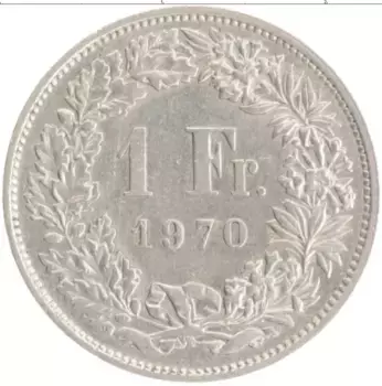 Монета франк Швейцарии 1970 года Медно-никель