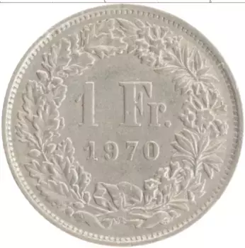 Монета франк Швейцарии 1970 года Медно-никель