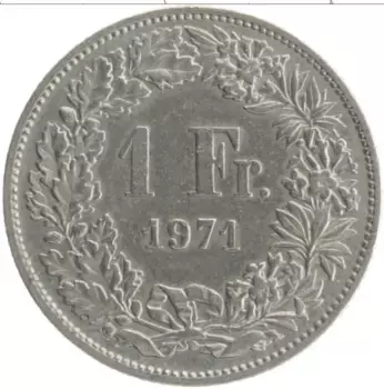 Монета франк Швейцарии 1971 года Медно-никель