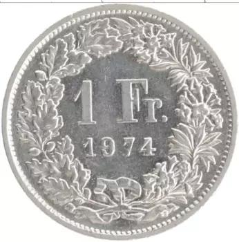 Монета франк Швейцарии 1974 года Медно-никель