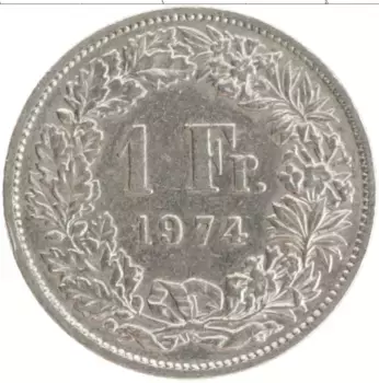 Монета франк Швейцарии 1974 года Медно-никель