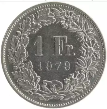 Монета франк Швейцарии 1979 года Медно-никель