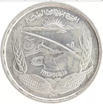 Монета фунт Египта 1973 года Серебро ФАО - Асуанская Дамба