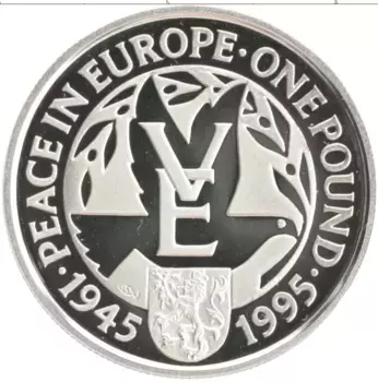 Монета фунт Олдерни 1995 года Серебро 50 лет Победы