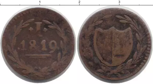 Монета геллер Франкфурта 1819 года Медь