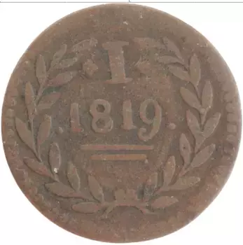 Монета геллер Франкфурта 1819 года Медь