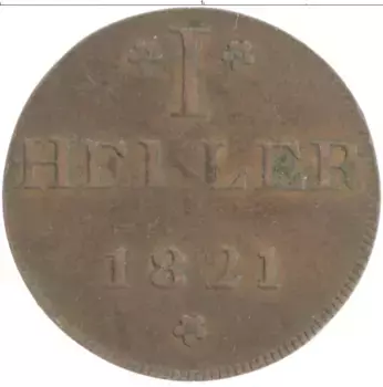 Монета геллер Франкфурта 1821 года Медь F GB
