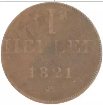 Монета геллер Франкфурта 1821 года Медь F GB
