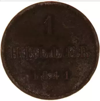 Монета геллер Франкфурта 1841 года Медь