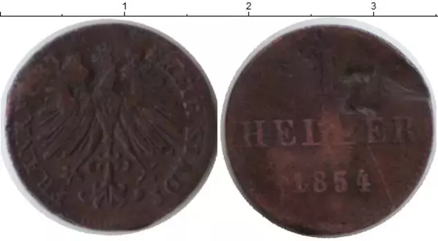 Монета геллер Франкфурта 1854 года Медь