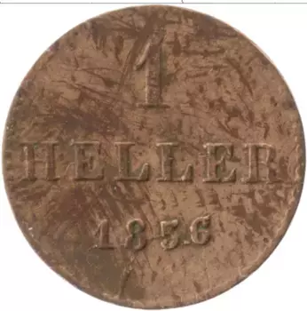 Монета геллер Франкфурта 1856 года Медь