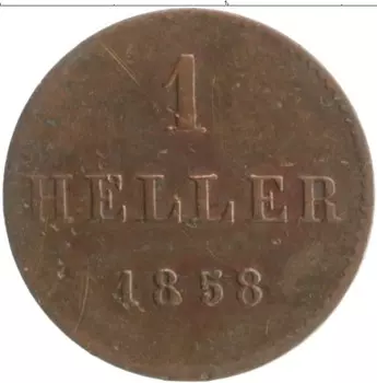 Монета геллер Франкфурта 1858 года Медь