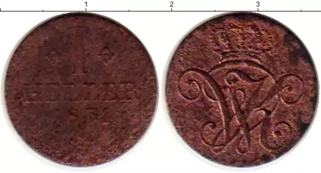Монета геллер Гессен-Касселя 1831 года Медь Вильгельм II