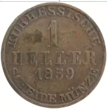 Монета геллер Гессен-Касселя 1859 года Медь Герб