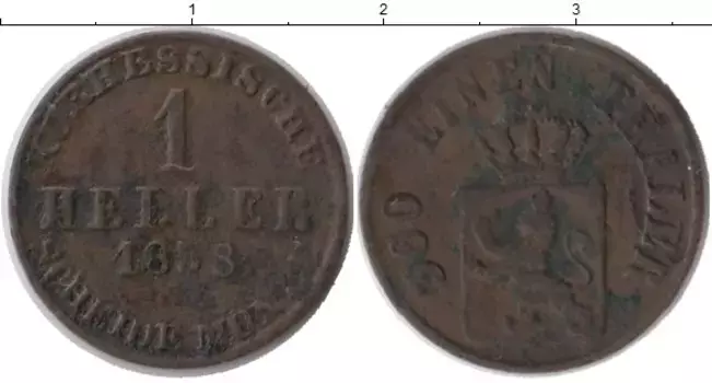 Монета геллер Пруссии 1858 года Медь