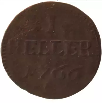 Монета геллер Саксонии 1766 года Медь