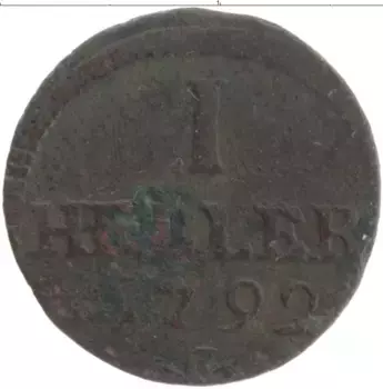 Монета геллер Саксонии 1792 года Медь Герб