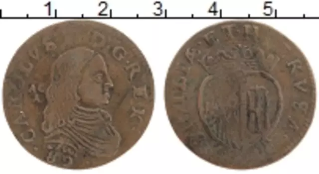 Монета грано Сицилии 1682 года Медь Карл