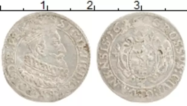 Монета грош Данцига 1626 года Серебро Сигизмунд III