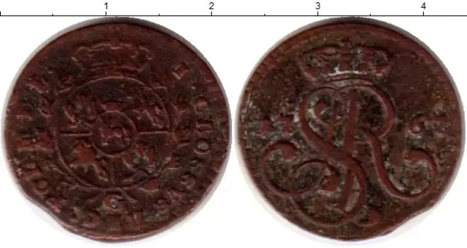 Монета грош Польши 1767 года Медь