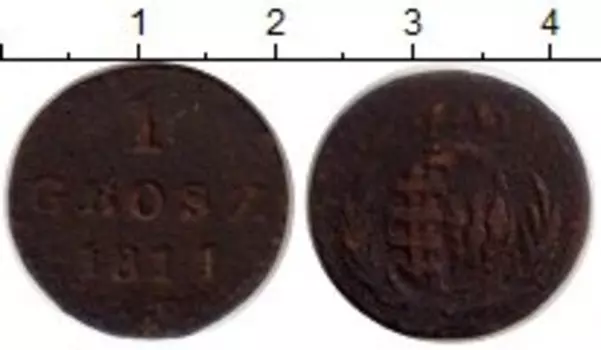 Монета грош Польши 1811 года Медь