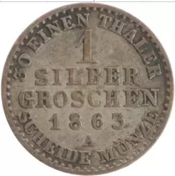 Монета грош Пруссии 1863 года Серебро А