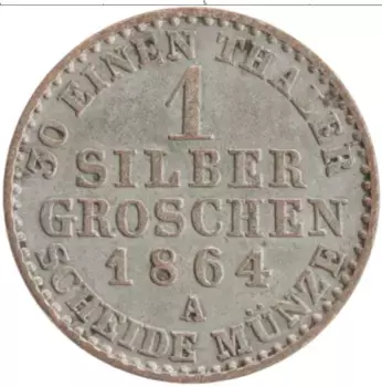Монета грош Пруссии 1864 года Серебро А