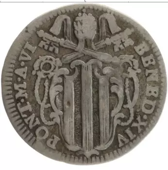 Монета гроссо Ватикана 1745 года Серебро Бенедикт XIV