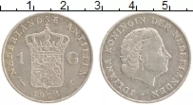 Монета гульден Антильских островов 1964 года Серебро Юлиана