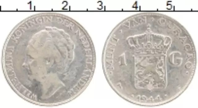 Монета гульден Кюрасао 1944 года Серебро Вильгельмина