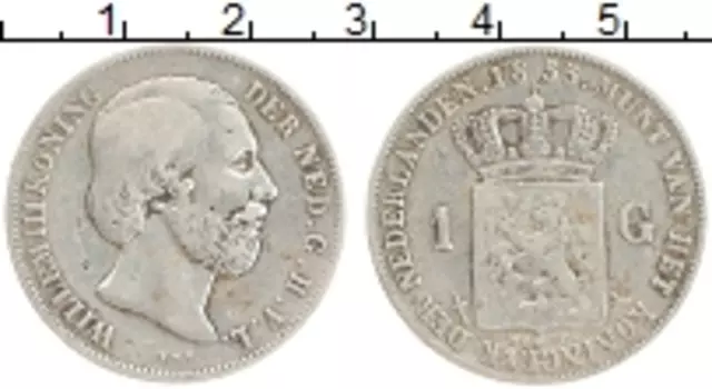 Монета гульден Нидерланд 1855 года Серебро Виллем III