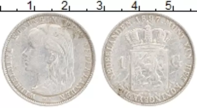 Монета гульден Нидерланд 1897 года Серебро Вильгельмина