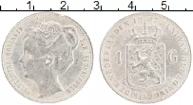 Монета гульден Нидерланд 1907 года Серебро Вильгельмина