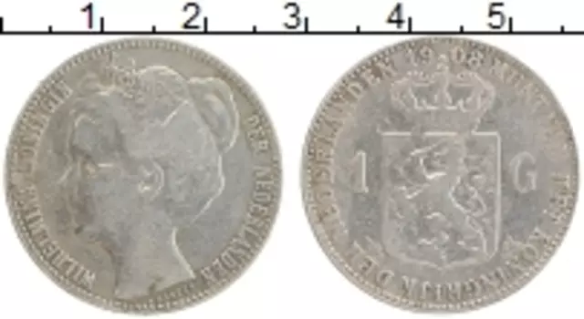 Монета гульден Нидерланд 1908 года Серебро Вильгельмина