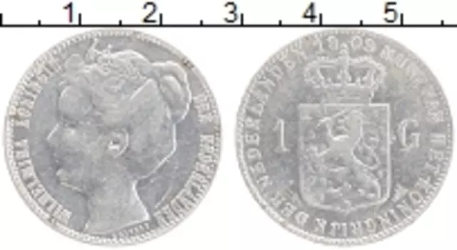 Монета гульден Нидерланд 1909 года Серебро Вильгельмина