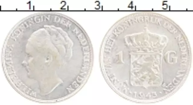 Монета гульден Нидерланд 1943 года Серебро Вильгельмина