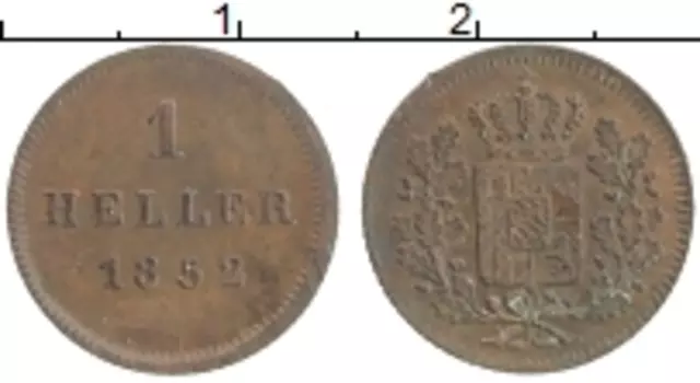 Монета хеллер Баварии 1852 года Медь