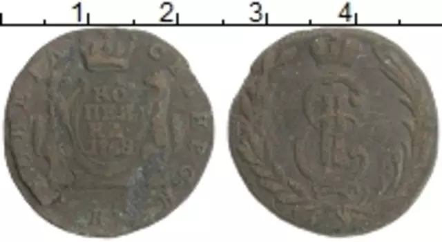 Монета копейка Екатерины 2 1768 года Медь КМ