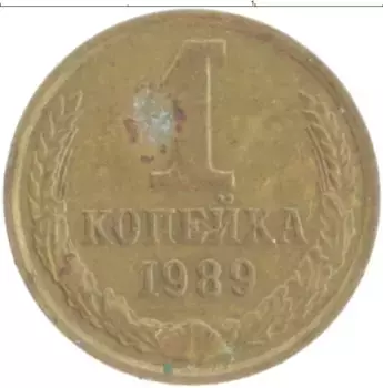 Монета копейка СССР 1989 года Латунь