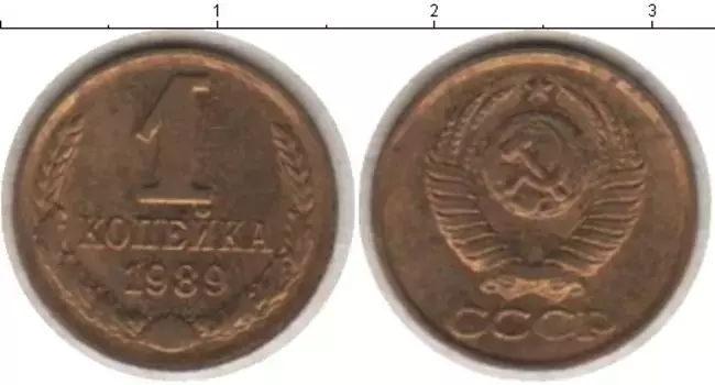 Монета копейка СССР 1989 года Латунь