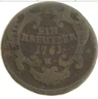 Монета крейцер Австрии 1761 года Медь Мария Терезия (К)