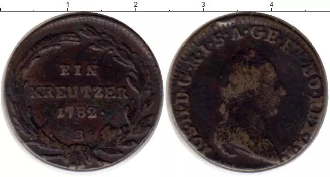 Монета крейцер Австрии 1782 года Медь Иосиф II