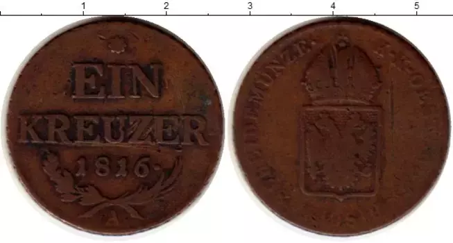 Монета крейцер Австрии 1816 года Медь А