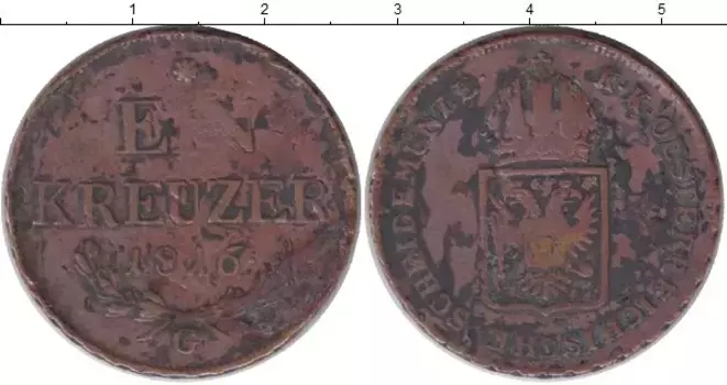 Монета крейцер Австрии 1816 года Медь G