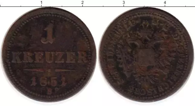 Монета крейцер Австрии 1851 года Медь