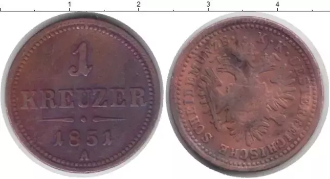 Монета крейцер Австрии 1851 года Медь A