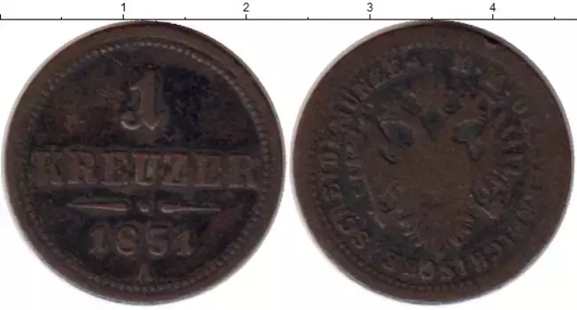 Монета крейцер Австрии 1851 года Медь А