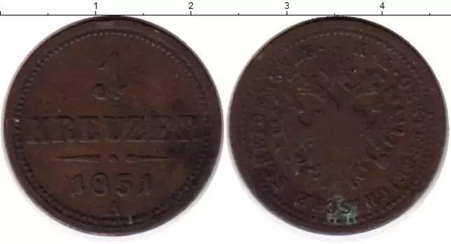 Монета крейцер Австрии 1851 года Медь А