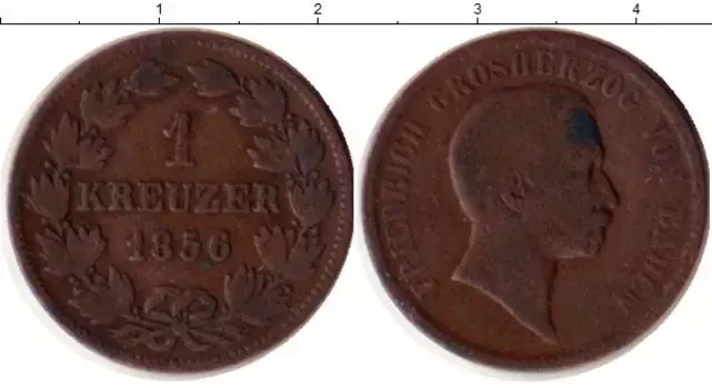 Монета крейцер Бадена 1856 года Медь Фридрих