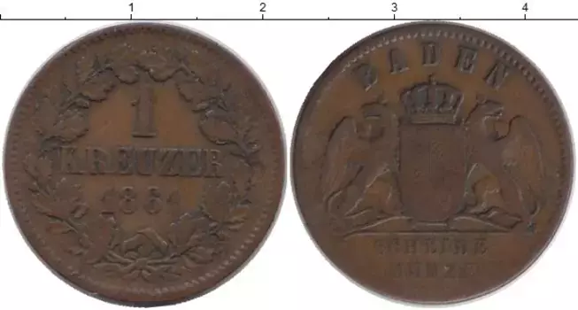Монета крейцер Бадена 1861 года Медь